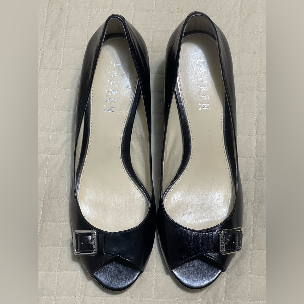 Ralph Lauren Black Peep Toe Heels 7.5